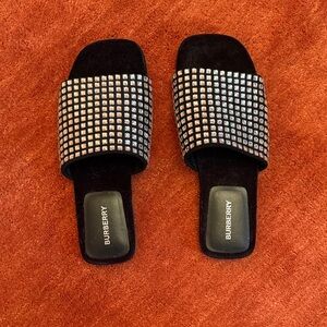 Burberry Black Velvet Crystal Studded Sandals